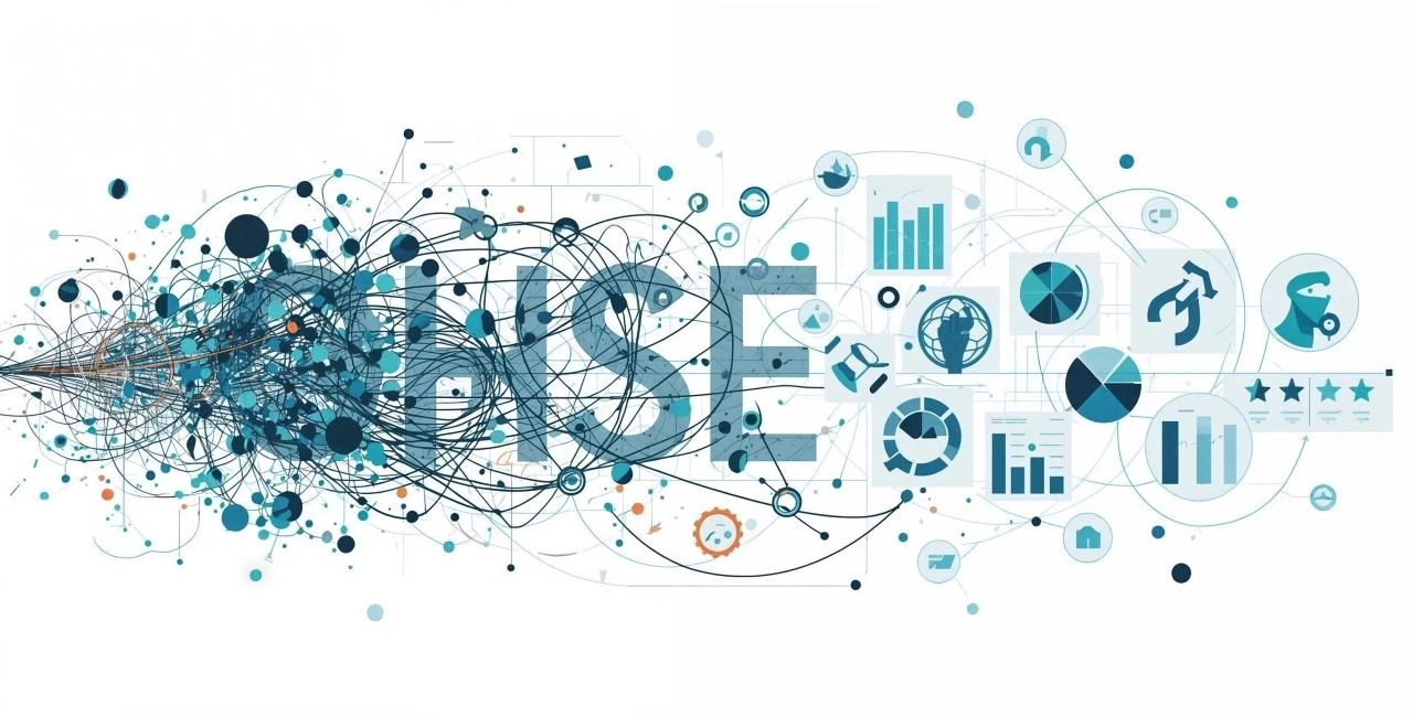 Conceptual image showing data-driven QHSE turning quality, health, safety and environmental data into management insight and decisions