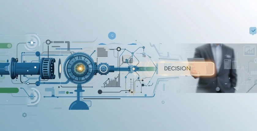 Conceptual image showing raw QHSE data transformed into analysis, insight and data-driven management decisions
